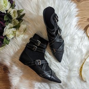 Zara Stretch Pointed Toe Booties With Studded Buckle Detail NWOT